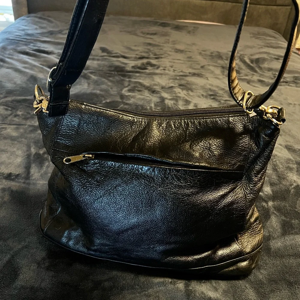 Vintage Oversized Leather Hobo Slouchy‎ Handbag Black